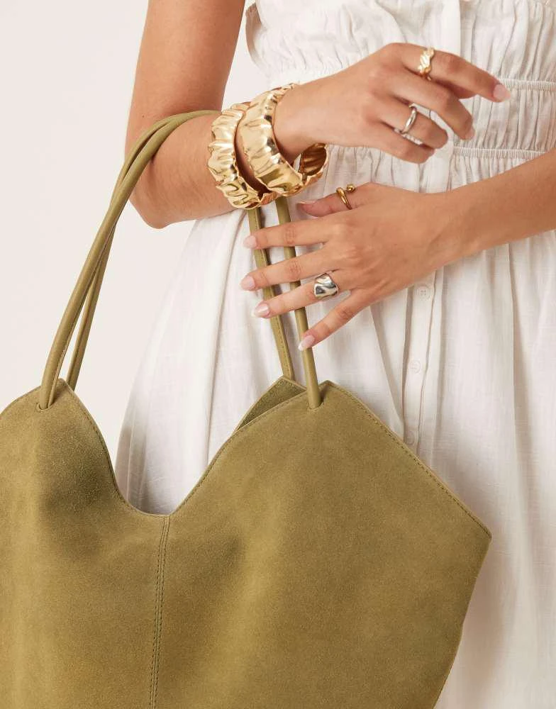 商品ASOS|ASOS DESIGN suede tubular handle vase tote bag in olive,价格¥454,第3张图片详细描述