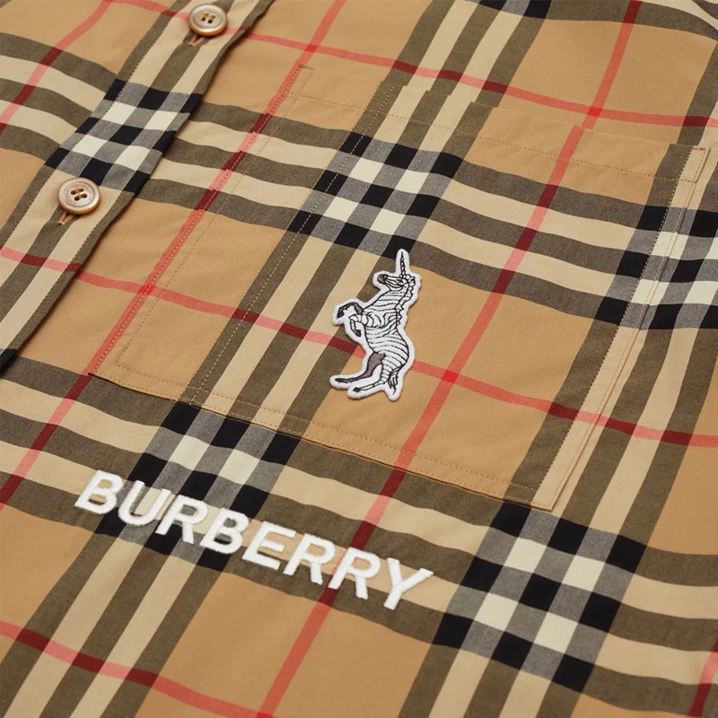 BURBERRY 男士驼色棉质斑马装饰格纹衬衫短袖 8032249 商品