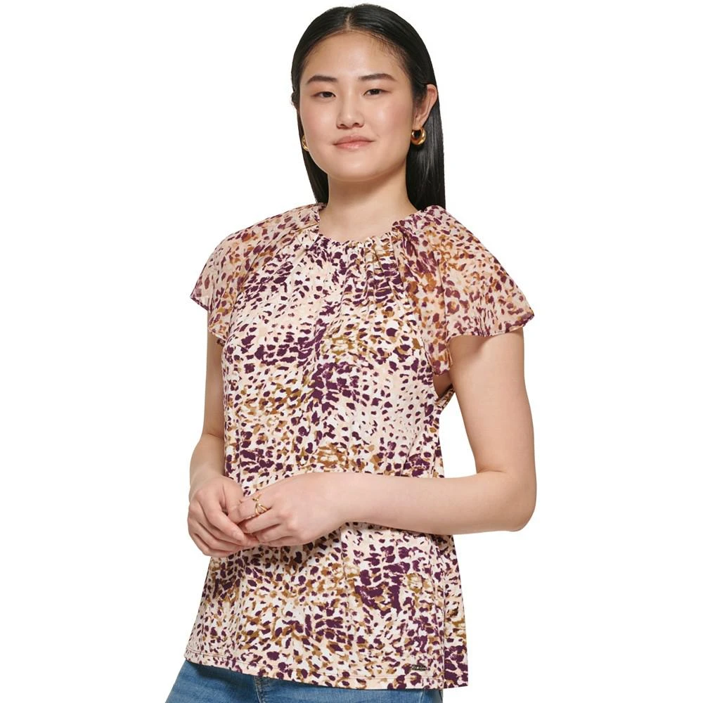 商品Calvin Klein|Women's Printed Flutter Sleeve Top,价格¥148,第3张图片详细描述