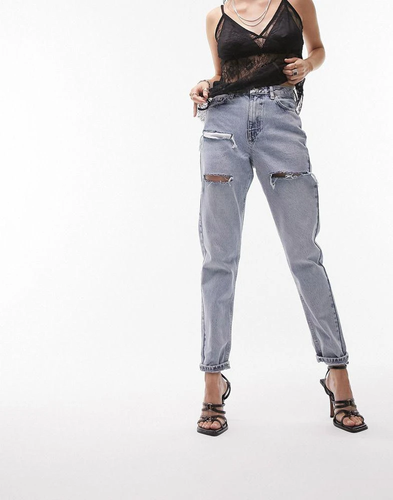 商品Topshop|Topshop sofia rip Mom jeans in bleach,价格¥202,第1张图片