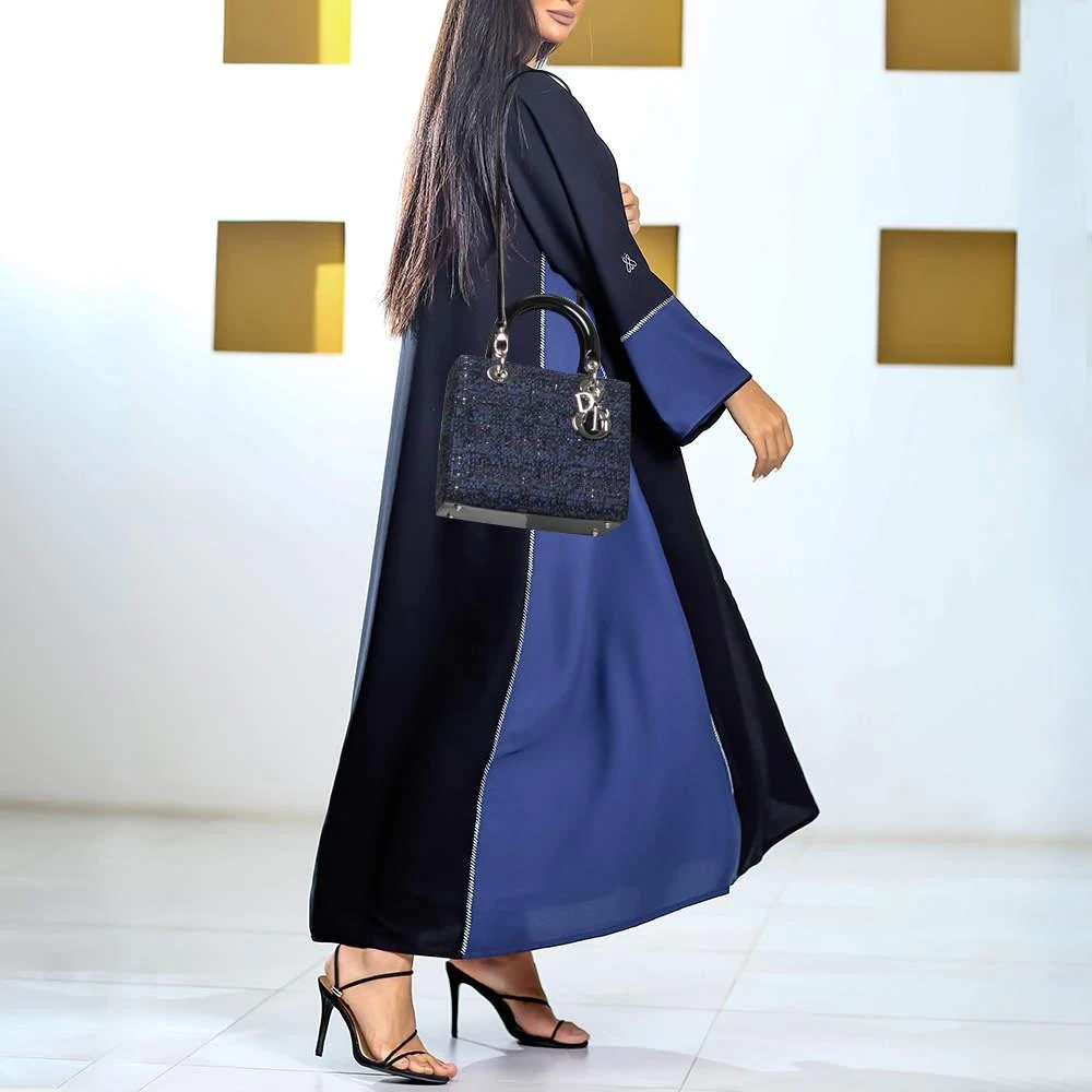商品[二手商品] Dior|Dior Blue Tweed and Leather Medium Lady Dior Tote,价格¥11763,第2张图片详细描述