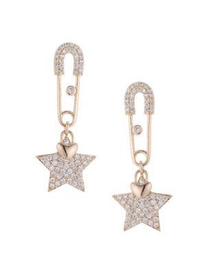 ​The Luxe Safety Pin Star 18K Goldplated & Crystal Drop Earrings商品第1张图片规格展示