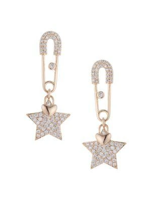 商品Eye Candy LA|​The Luxe Safety Pin Star 18K Goldplated & Crystal Drop Earrings,价格¥272,第1张图片
