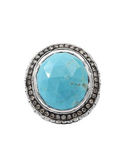 商品Stephen Dweck|Garden Of Stephen Sterling Silver, American Turquoise, &amp; 0.55 TCW Diamond Halo Ring,价格¥8915,第1张图片