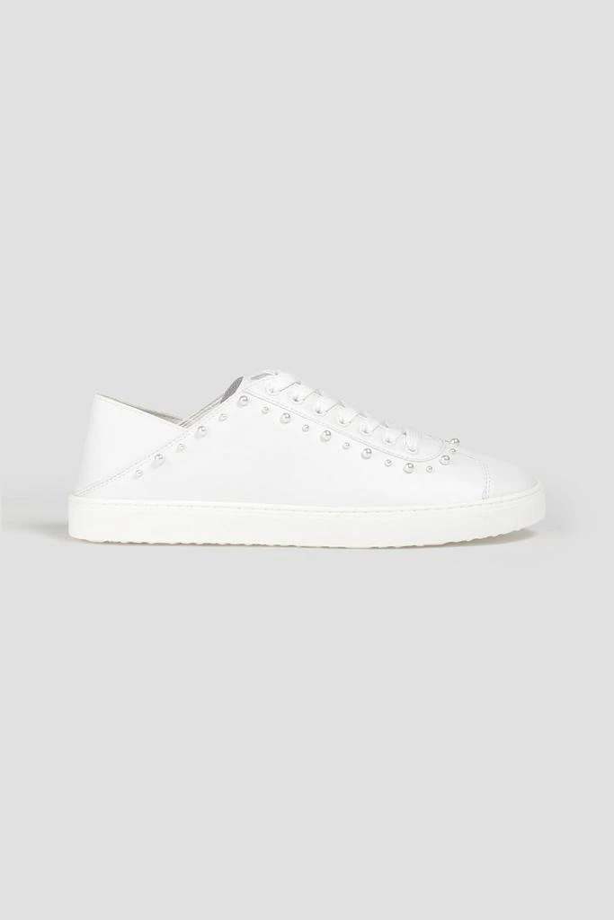 商品Stuart Weitzman|Faux pearl-embellished leather collapsible-heel sneakers,价格¥1440,第1张图片