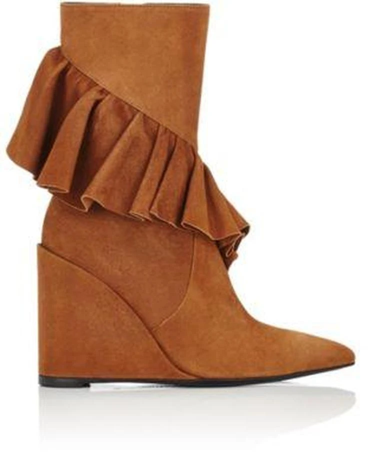 商品JW Anderson|Ruffled-Trim Suede Ankle Boots,价格¥3861,第1张图片