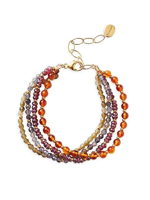 商品Chan Luu|18K-Gold-Plated, Glass Seed Bead & Multi-Gemstone Bracelet,价格¥1092,第1张图片