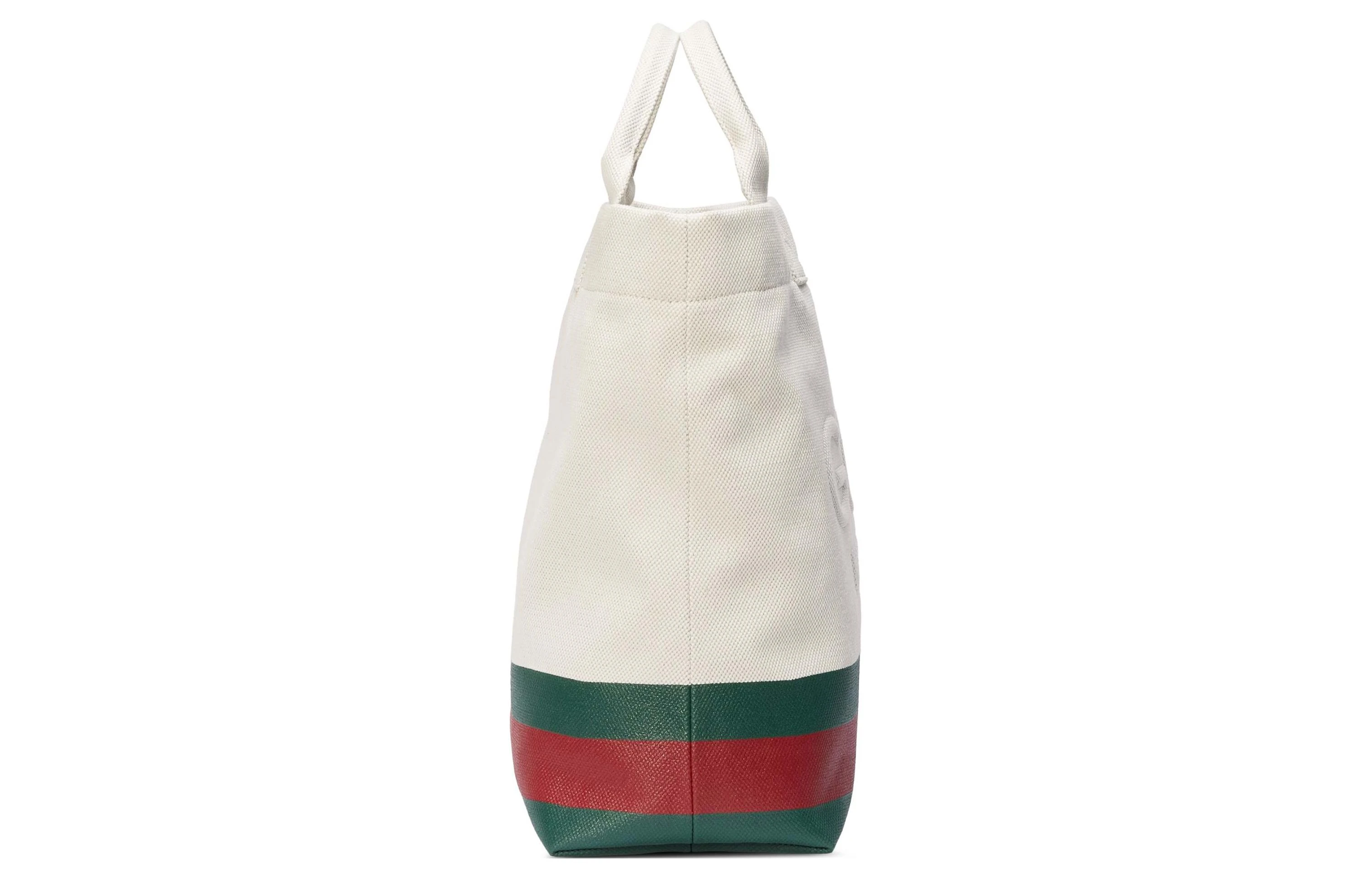 商品[国内直发] Gucci|古驰 字母压花 天然帆布 托特包Tote包购物袋单肩斜挎手提包帆布包 中号 男款 白色拼绿色,价格¥4746,第4张图片详细描述