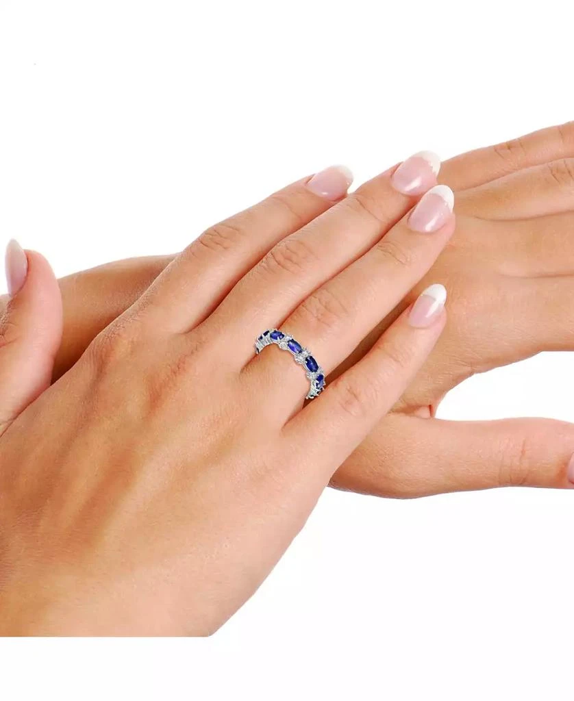 商品Genevive|Sterling Silver White Gold Plated with Sapphire & Cubic Zirconia Chunky Eternity Band Ring,价格¥246,第3张图片详细描述