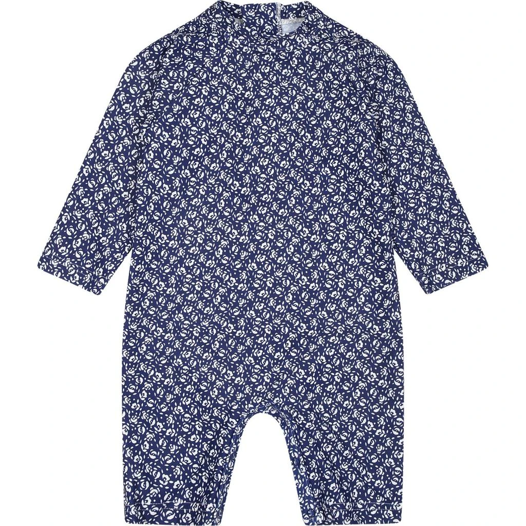 商品PETIT BATEAU|Blue Anti Uv Babygrowfor Baby Girl With Flowers Print,价格¥641,第1张图片