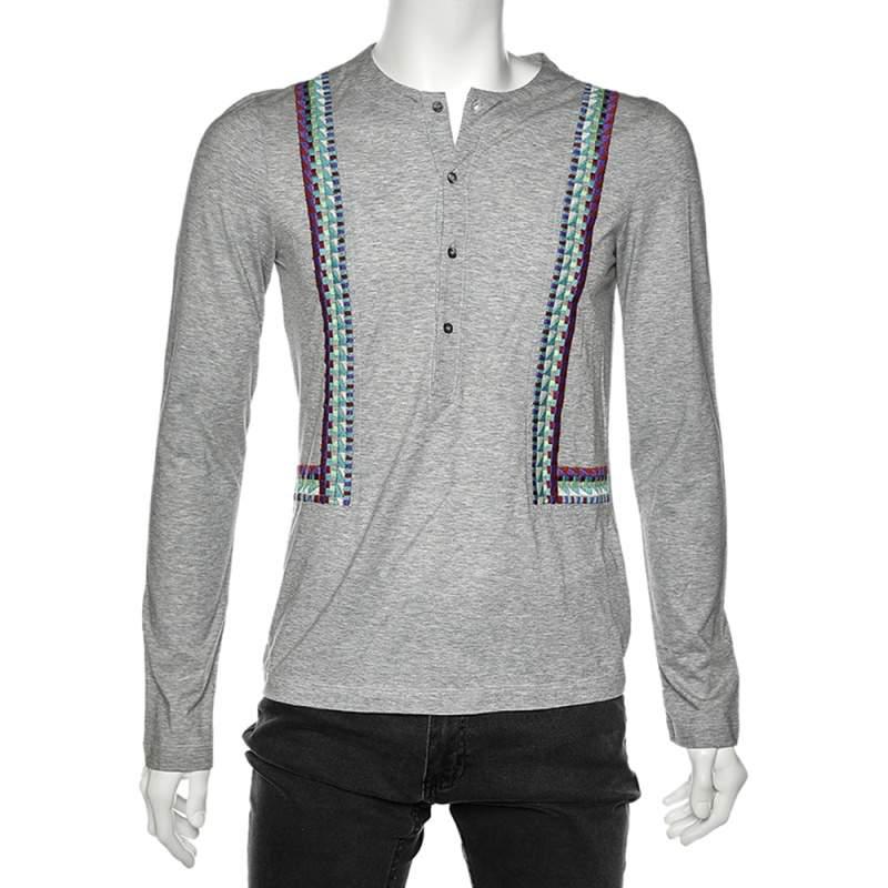 Just Cavalli Grey Cotton Embroidered Detailed Long Sleeve T-Shirt M商品第1张图片规格展示