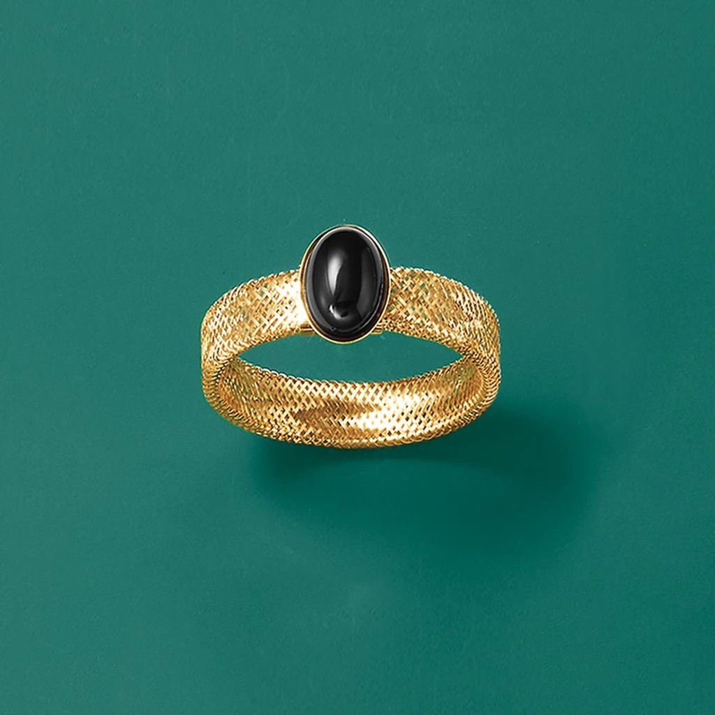 商品Ross-Simons|Italian Black Onyx Mesh Stretch Ring in 14kt Yellow Gold,价格¥1330,第4张图片详细描述