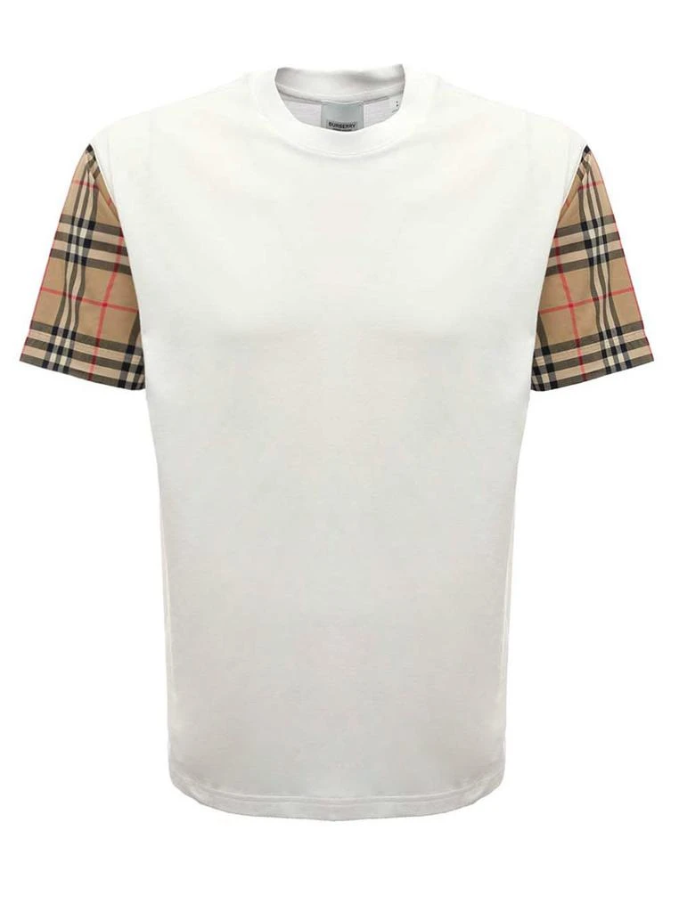 商品Burberry|Burberry White Cotton T-shirt With Vintage Check Sleeves,价格¥3099,第1张图片