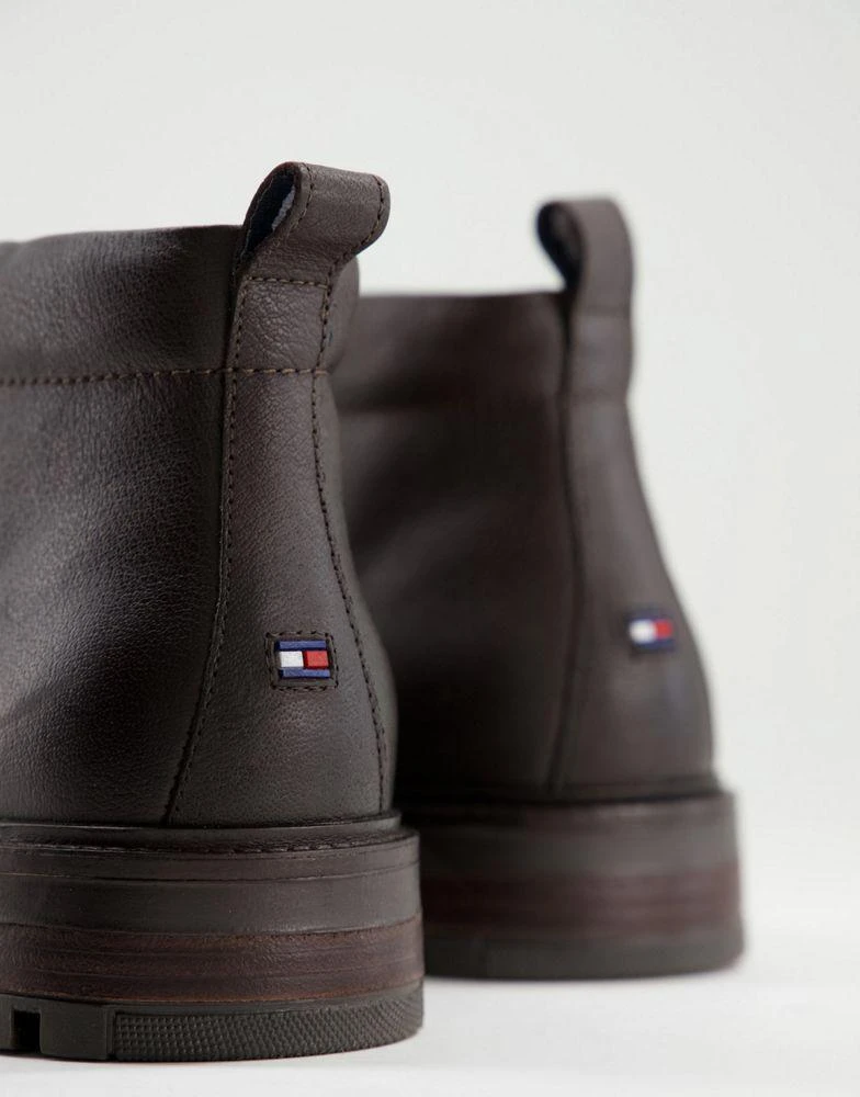 商品Tommy Hilfiger|Tommy Hilfiger chunky leather boots in brown,价格¥1127,第3张图片详细描述