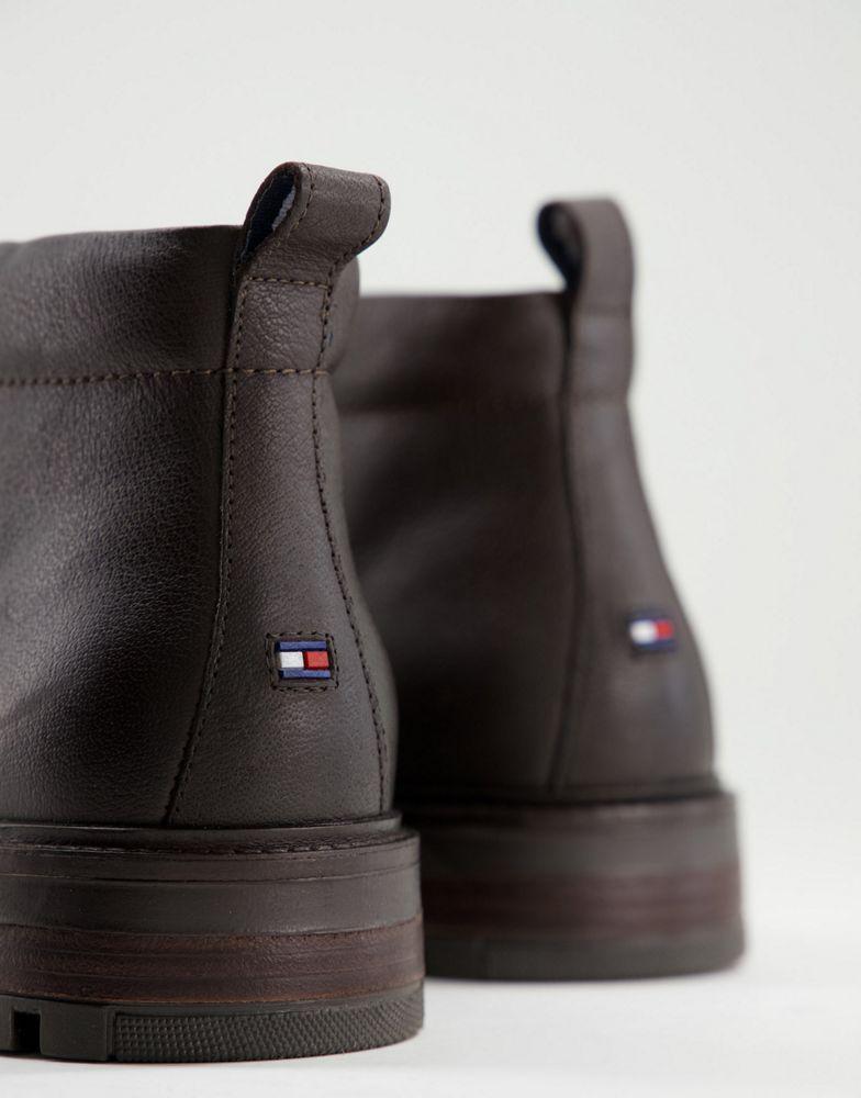 商品Tommy Hilfiger|Tommy Hilfiger chunky leather boots in brown,价格¥1139,第5张图片详细描述