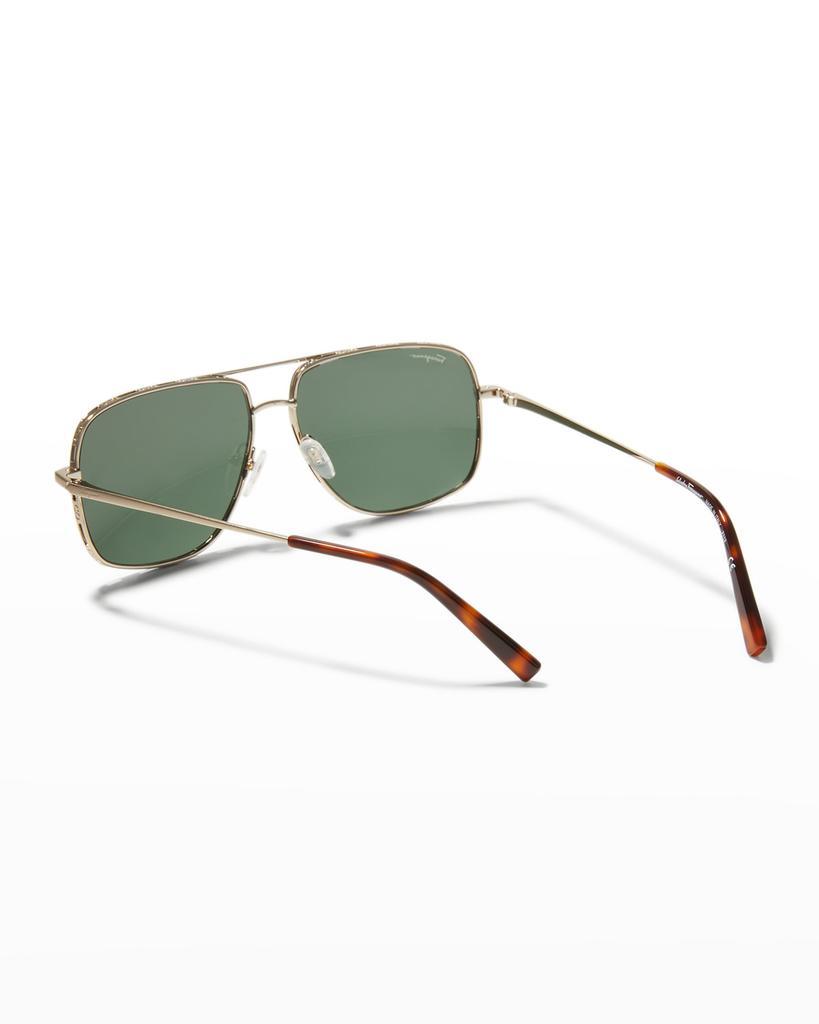 商品Salvatore Ferragamo|Men's Metal Gancini Rim Navigator Aviator Sunglasses,价格¥2728,第4张图片详细描述