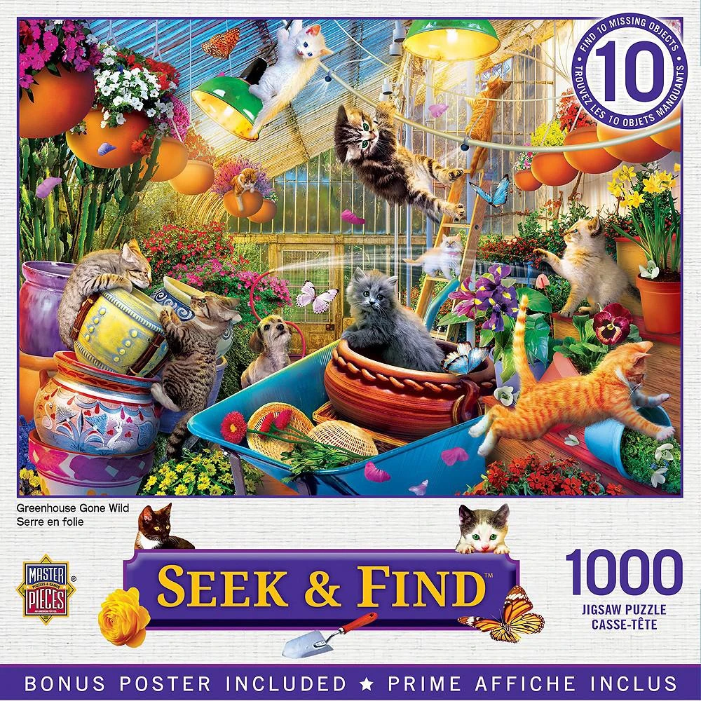 商品MasterPieces Puzzles|Seek & Find - Greenhouse Gone Wild 1000 Piece Adult Jigsaw Puzzle,价格¥164,第2张图片详细描述