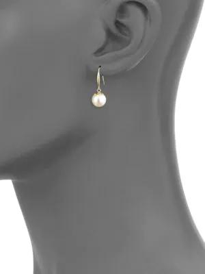 18K Yellow Gold & 9mm White Pearl Drop Earrings商品第2张图片规格展示