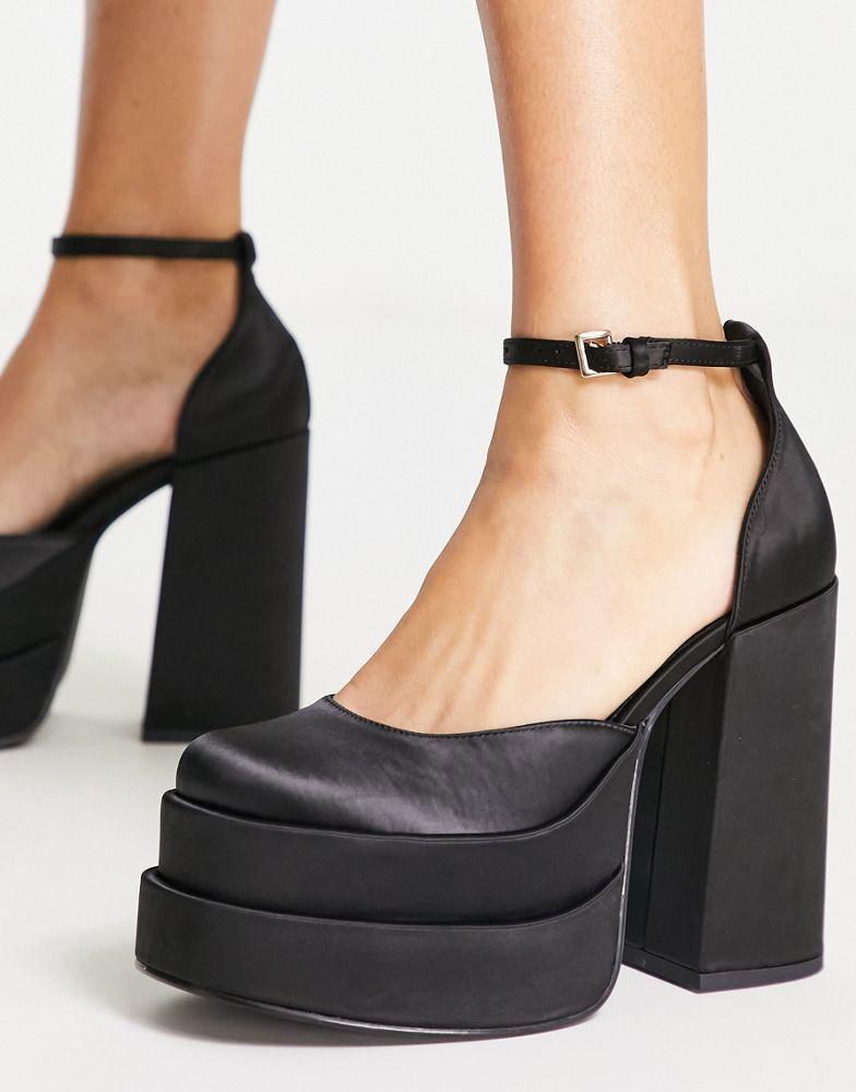 商品Steve Madden|Steve Madden Charlize platform shoes in black satin,价格¥1225,第5张图片详细描述