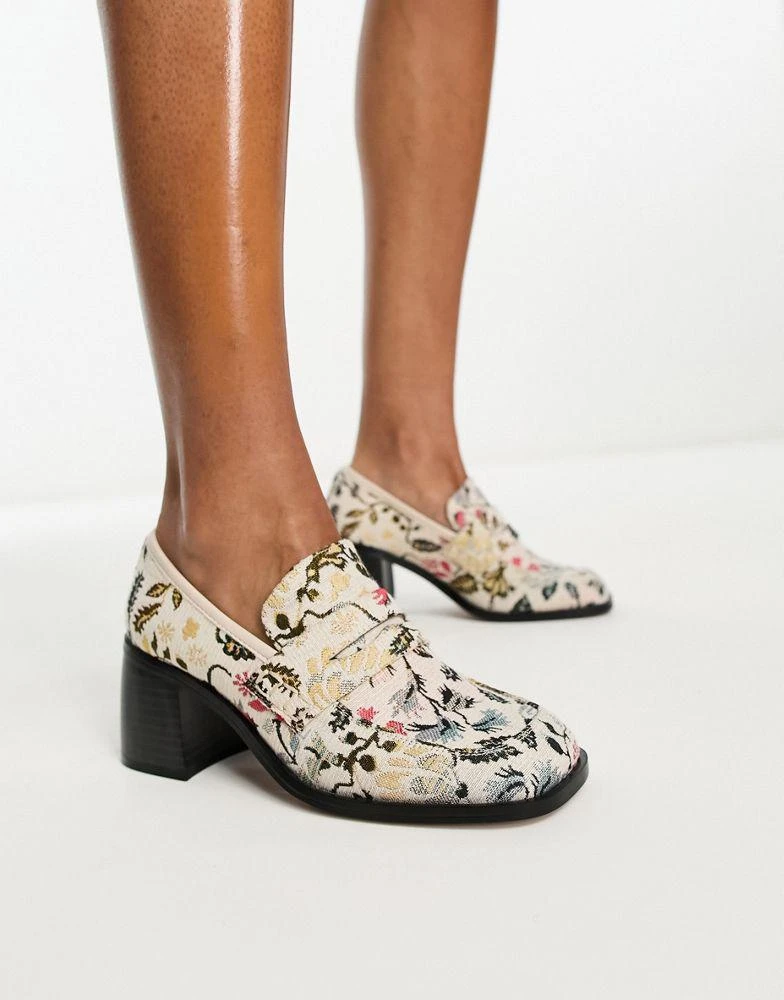 商品ASOS|ASOS DESIGN Substitute smart mid heeled loafers in tapestry,价格¥193,第3张图片详细描述