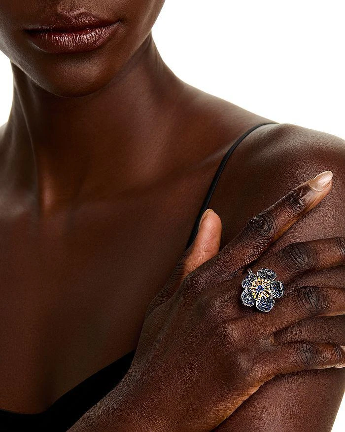 商品Bloomingdale's Fine Collection|Blue Sapphire (2.88 ct. t.w.) & Diamond (0.05 ct. t.w.) Flower Ring in 14K Yellow & White Gold,价格¥23823,第2张图片详细描述