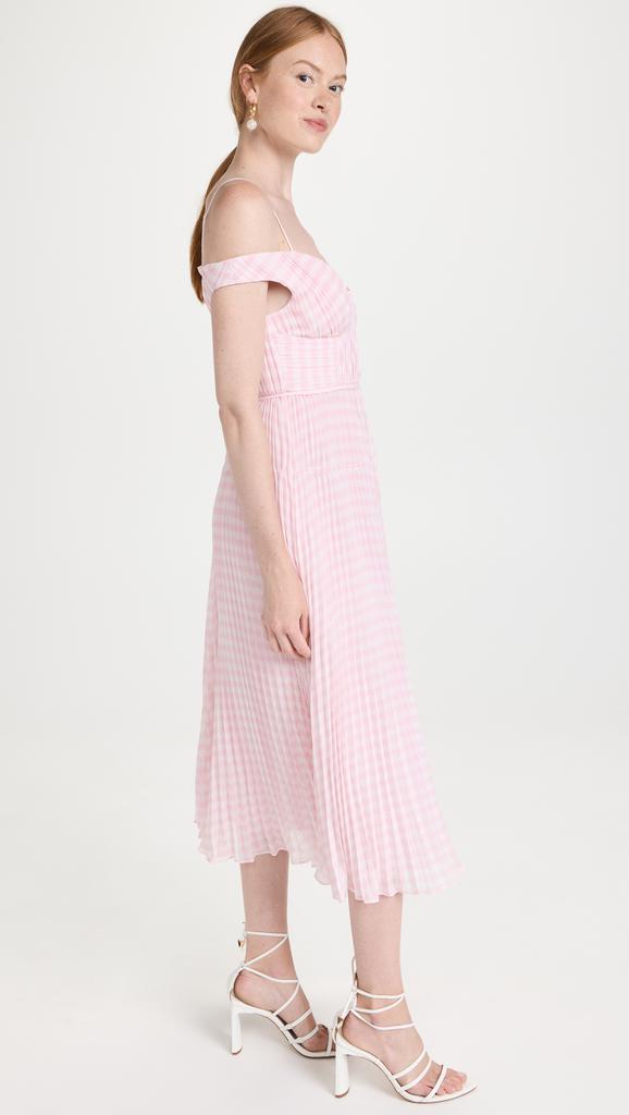 Self Portrait 粉色格子印花雪纺中长连衣裙商品第4张图片规格展示