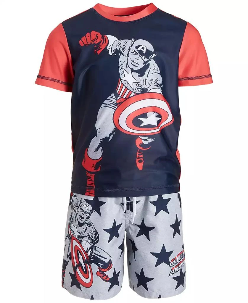 商品Captain America|Little Boys Rash Guard & Swim Trunks, 2 Piece Set,价格¥77,第1张图片