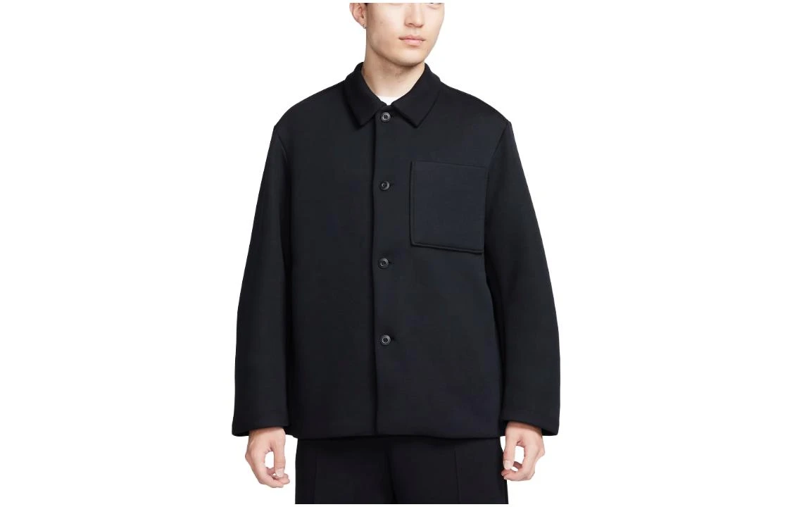 商品[国内直发] NIKE|[预售3天]Tech Fleece 重新构想系列 纯色左胸单口袋纽扣翻领衬衫夹克 男款 黑色,价格¥482,第2张图片详细描述