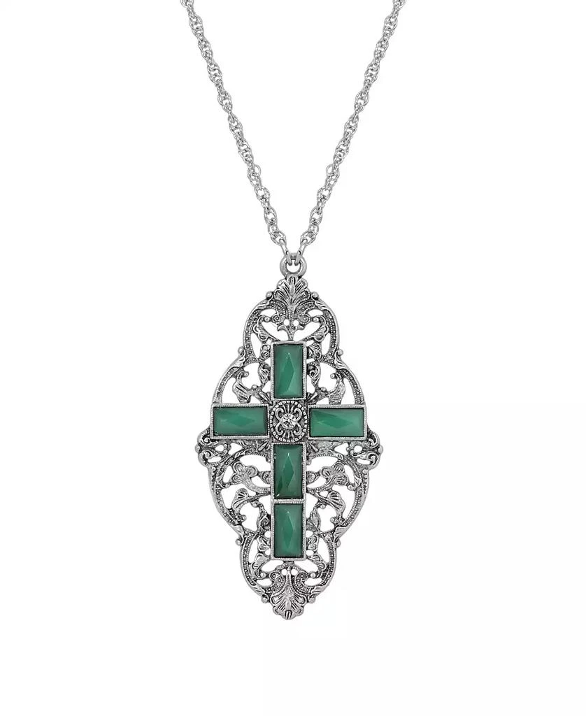 商品Symbols of Faith|Pewter Green Stone Cross Necklace,价格¥525,第1张图片