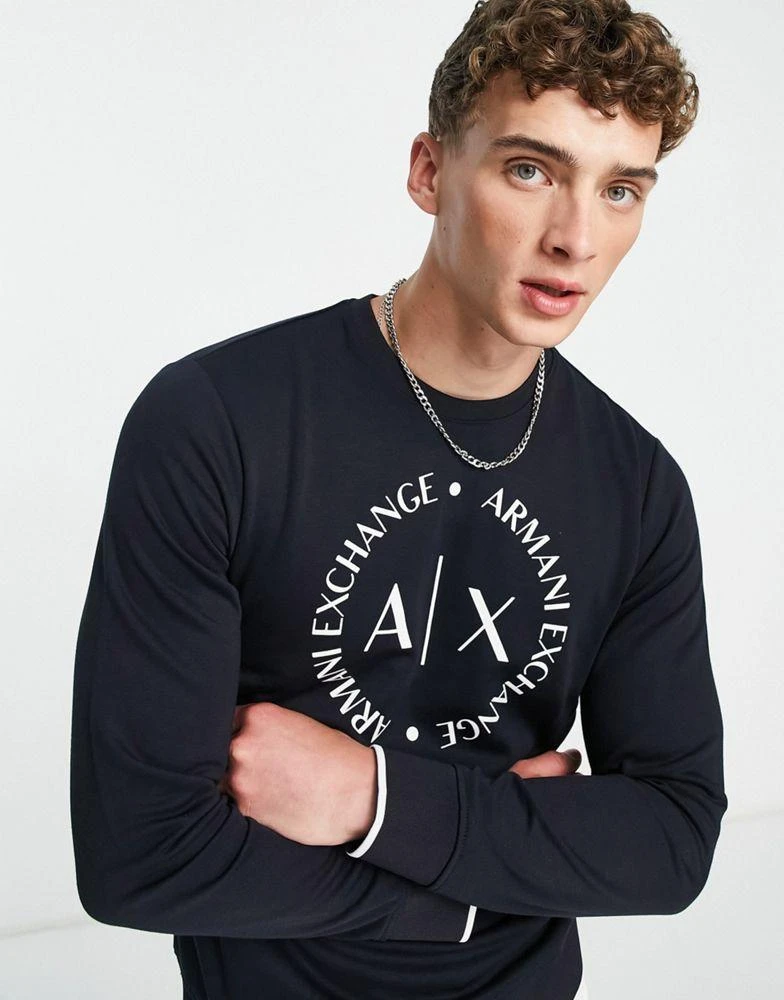 商品Armani Exchange|Armani Exchange circle logo crew neck sweat in navy,价格¥667,第1张图片