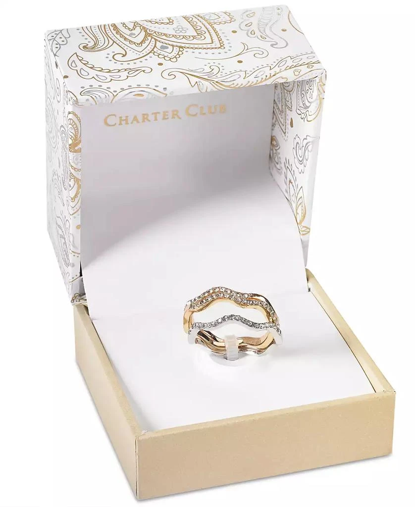 商品Charter Club|Tri-Tone Silver, Gold Plated, 18K Rose Gold Plated 3-Pc. Set Pavé Wavy Rings, Created for Macy's,价格¥105,第2张图片详细描述