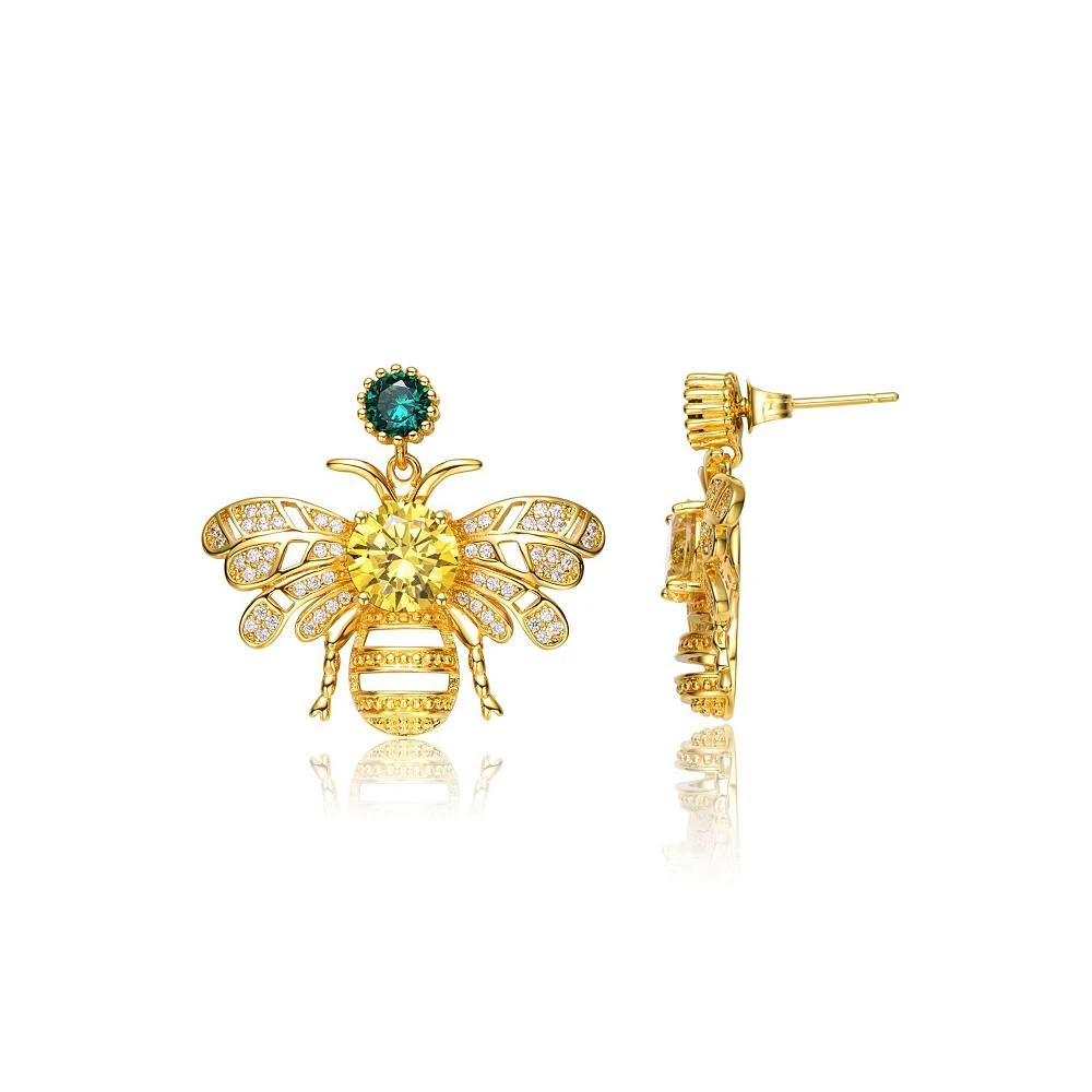 商品Genevive|Sterling Silver 14K Gold Plated Yellow Cubic Zirconia Bee Stud Butterfly Earrings,价格¥1563,第3张图片详细描述
