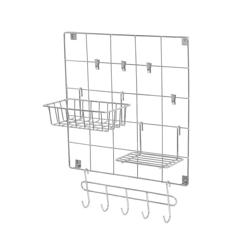 商品Honey Can Do|8-Piece Chrome Wire Wall Grid with Storage Accessories,价格¥157,第1张图片