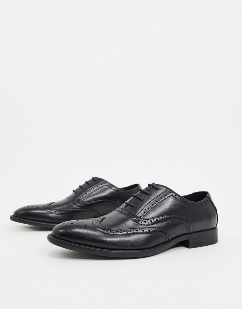 商品ASOS|ASOS DESIGN brogue shoes in black faux leather,价格¥216,第6张图片详细描述