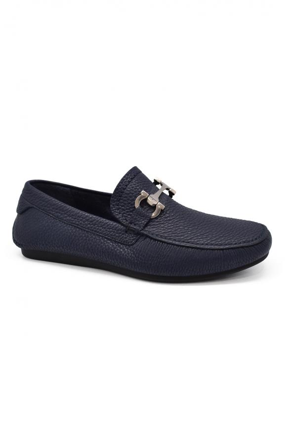 Men Shoes   Salvatore Ferragamo Gancini Loafers In Blue Leather商品第2张图片规格展示