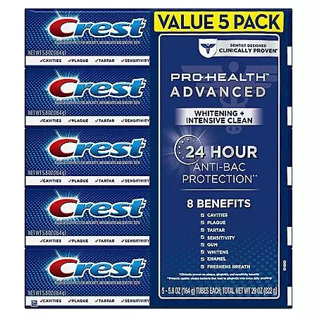 商品Crest|Crest Pro-Health Advanced Whitening + Intensive Clean Toothpaste, 5.8 oz., 5 pk.,价格¥116,第1张图片