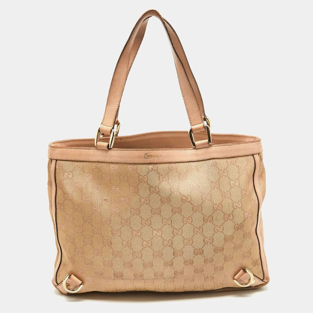 商品[二手商品] Gucci|Gucci Dusty Pink/Gold GG Lurex Fabric and Leather Tote,价格¥1894,第1张图片