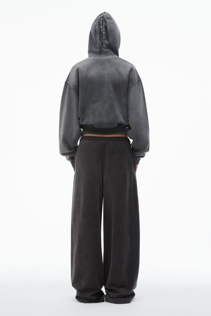 Alexander Wang Cropped Zip-Up Hoodie with Crystal Hotfix Drawcord