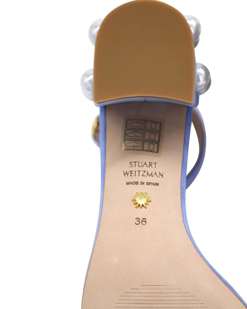 Stuart Weitzman Pearl-Embellished Simple Sandals in Blue Suede 商品