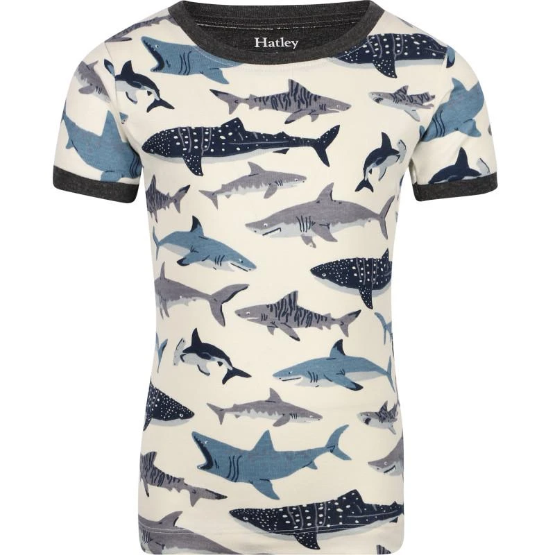 商品Hatley|Sharks print organic pajama st in off white,价格¥402,第2张图片详细描述
