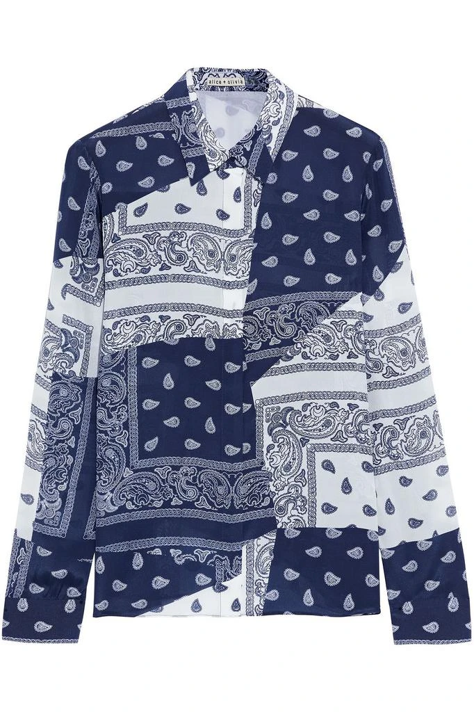 商品[国内直发] Alice + Olivia|Willa patchwork-effect printed silk crepe de chine shirt,价格¥900,第1张图片