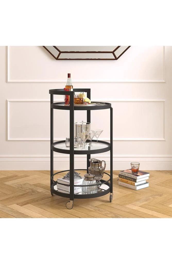 商品ADDISON AND LANE|Hause Round Blackened Bronze Bar Cart with Mirrored Shelf,价格¥1443,第2张图片详细描述