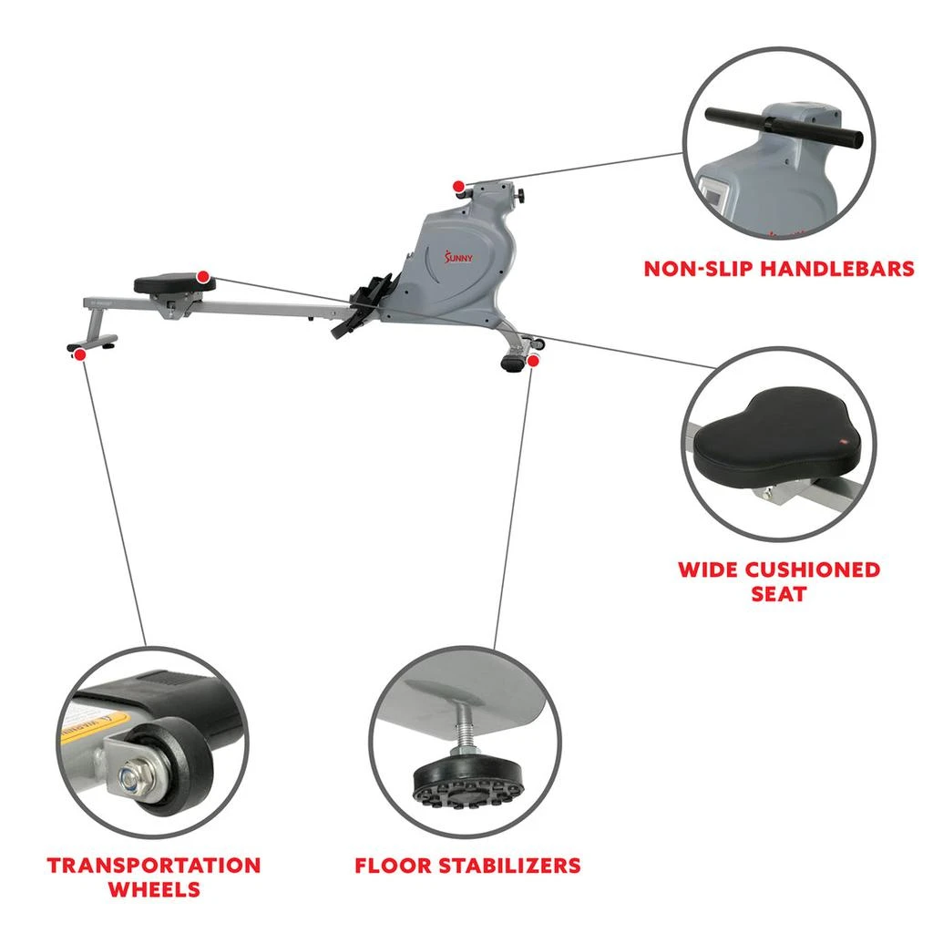 商品Sunny Health & Fitness|Space Efficient Convenient Magnetic Rowing Machine,价格¥2010,第4张图片详细描述