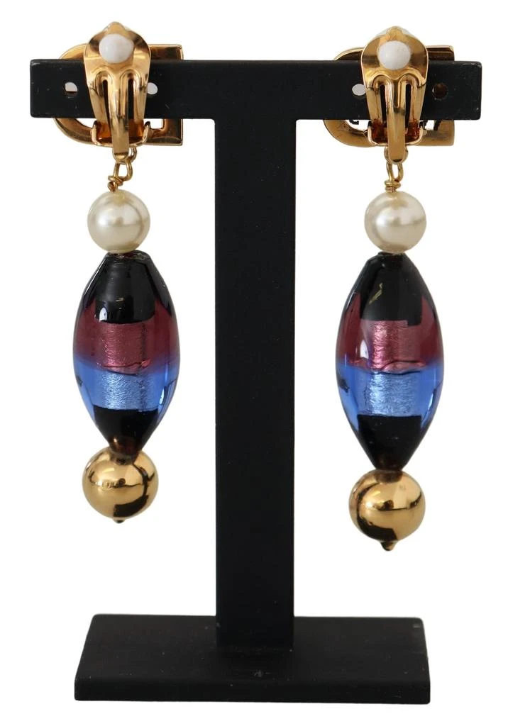 Dolce & Gabbana Gold Plated Brass Glass Design Dangling Earrings 商品