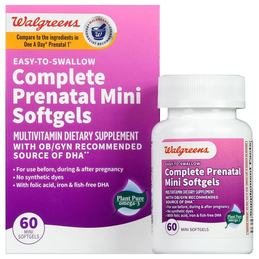 商品Walgreens|Easy-to-Swallow Complete Prenatal Mini Softgels (60 days),价格¥166,第1张图片