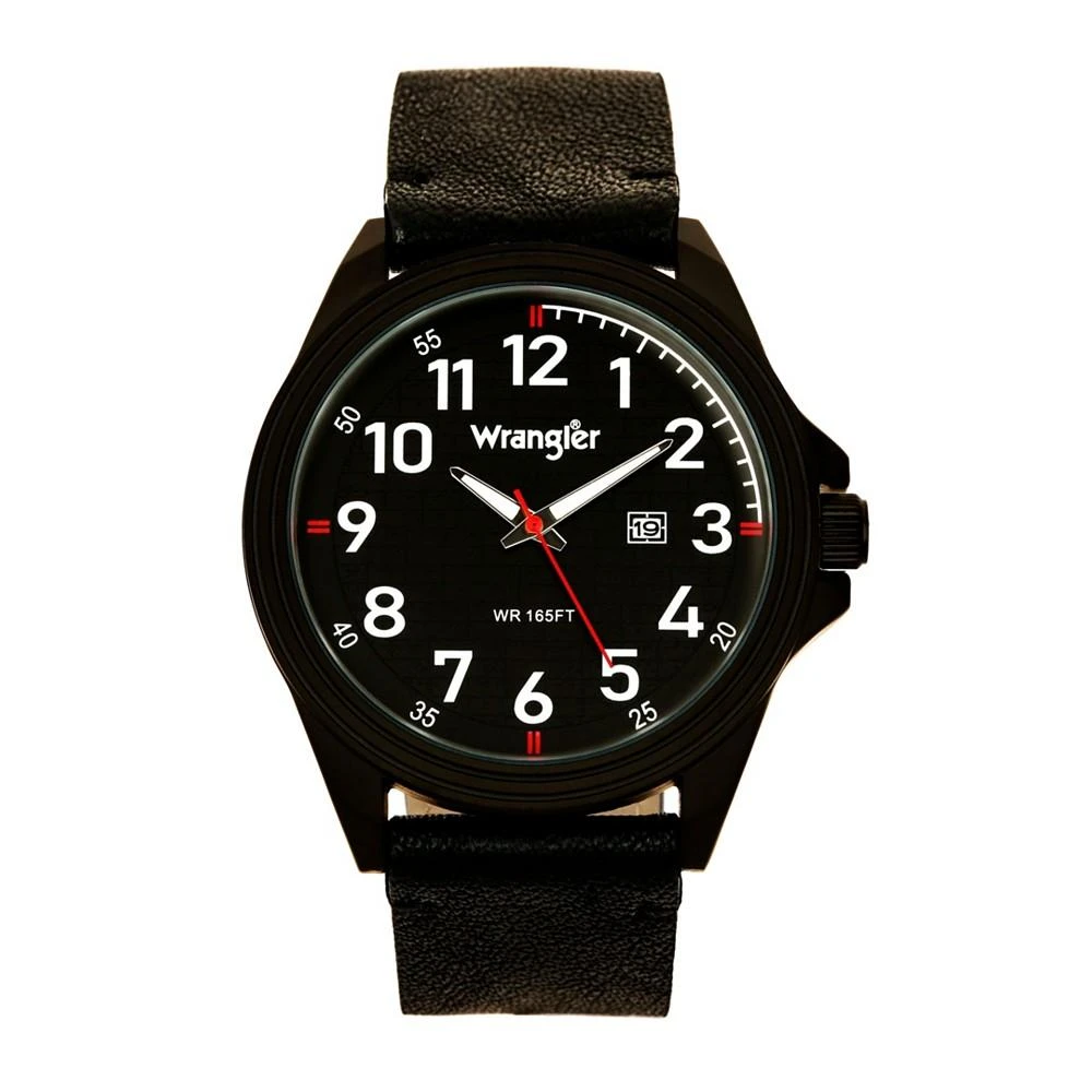 商品Wrangler|Men's Watch, 48MM IP Black Case, Black Dial, White Arabic Numerals, Black Strap, Analog, Red Second Hand, Date Function,价格¥452,第1张图片