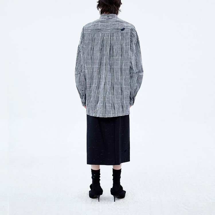 商品[国内直发] ADER error|FW21 格纹褶皱宽松长袖衬衫 男款 黑色,价格¥1208,第5张图片详细描述