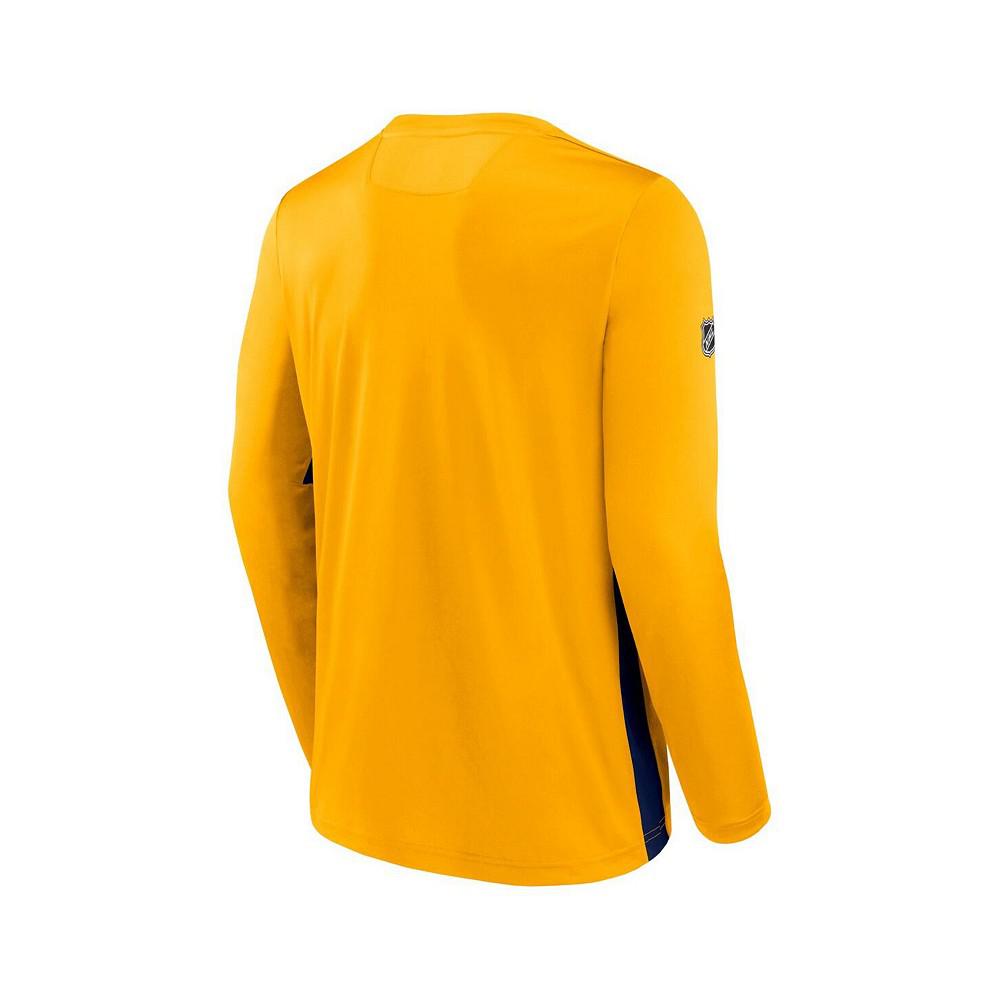 Men's Branded Gold Nashville Predators Authentic Pro Rink Performance Long Sleeve T-shirt商品第2张图片规格展示