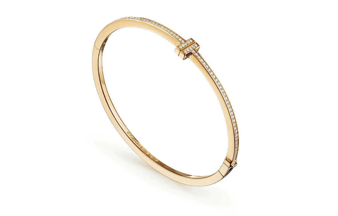 商品[国内直发] Tiffany & Co.|蒂芙尼 T 系列 镶钻铰链线圈手 18k金 手镯 男女同款情侣款 金色,价格¥53199,第5张图片详细描述