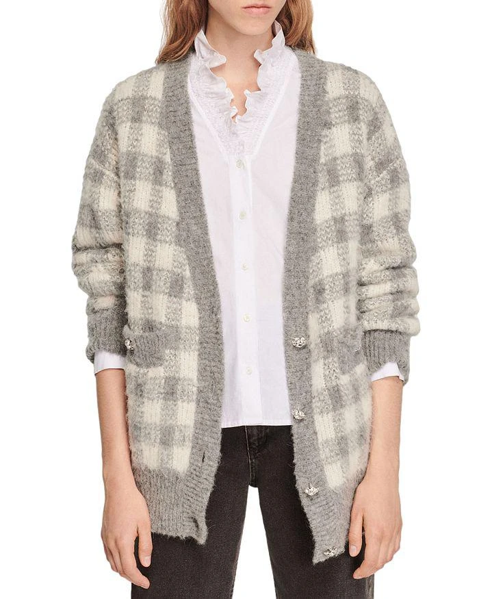 商品Sandro|Ontario Check Button Front Cardigan,价格¥1945,第1张图片